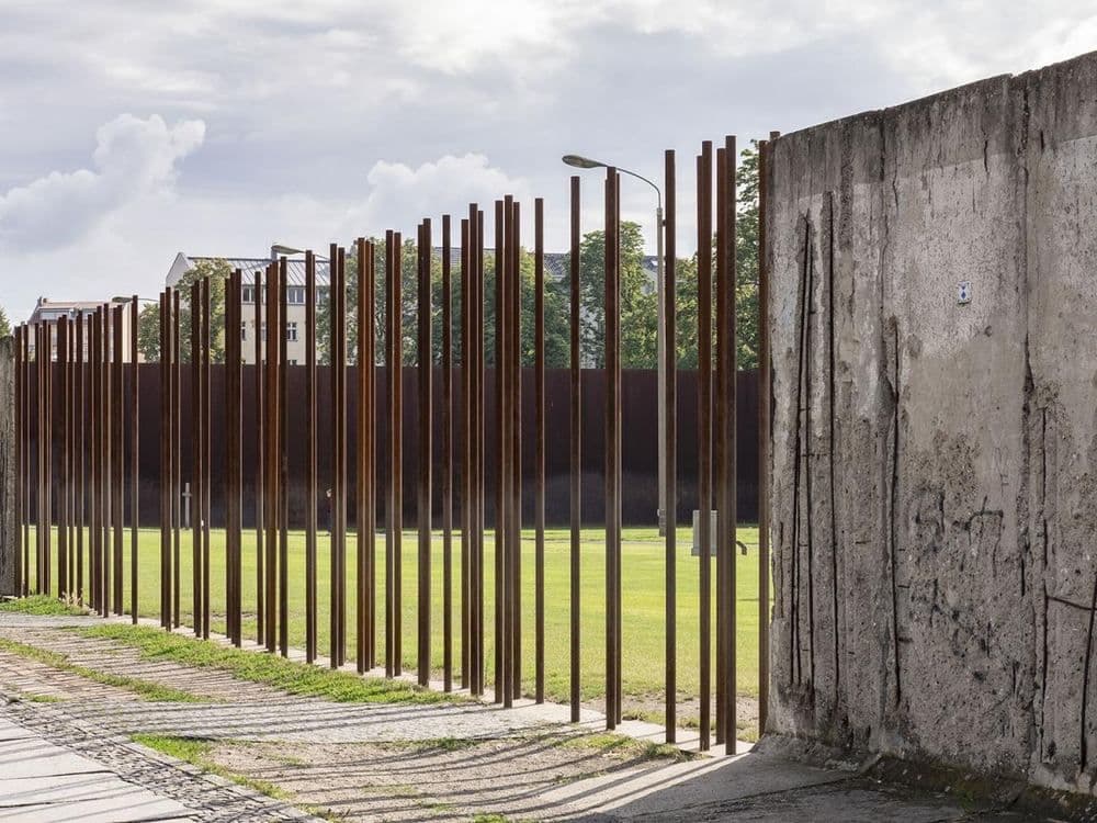 The preserved border strip at the Berlin Wall Memorial on Bernauer Straße